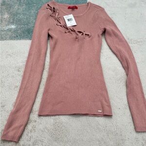Guess Mauve Long Sleeve Ribbed Top